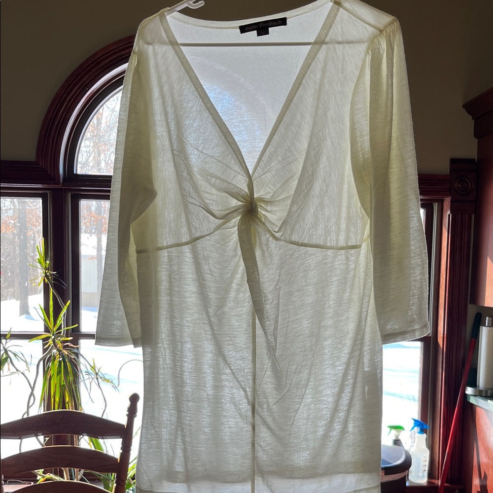 Sheer Cream Tie-Front Cardigan